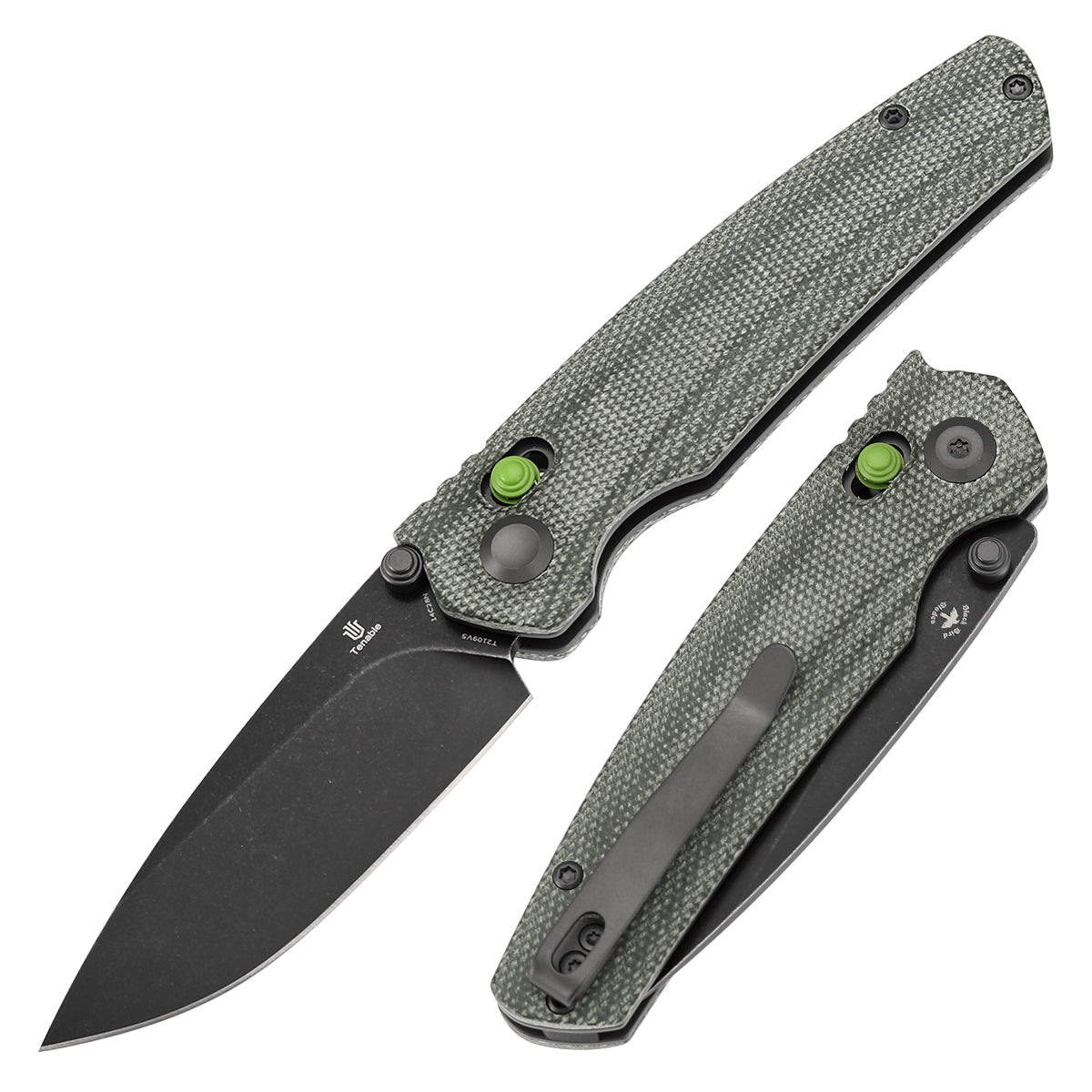 Tenable Raven Cross Bar Lock Folding Knife | 3.14" Blackwash 14C28N Blade | Green Micarta Handle | Black Bird Blades Design- T2109V5