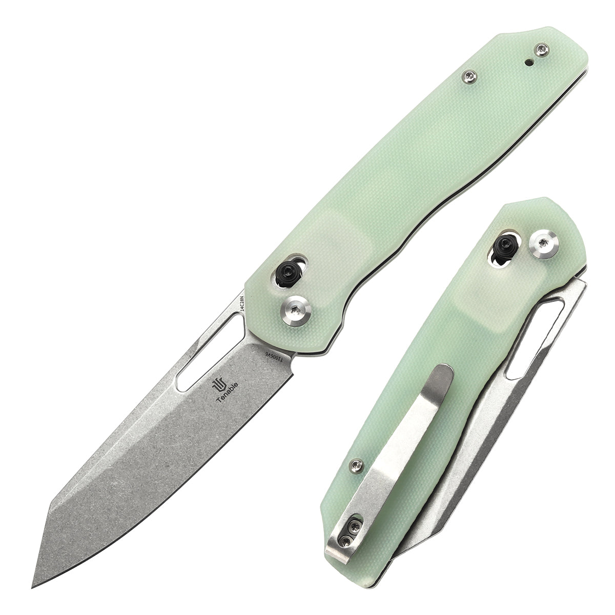 Tenable Shard Cross Bar Lock Jade G10 Handle (3.47'' Stonewashed 14C28N Blade) Kim Ning Design-T1006V6