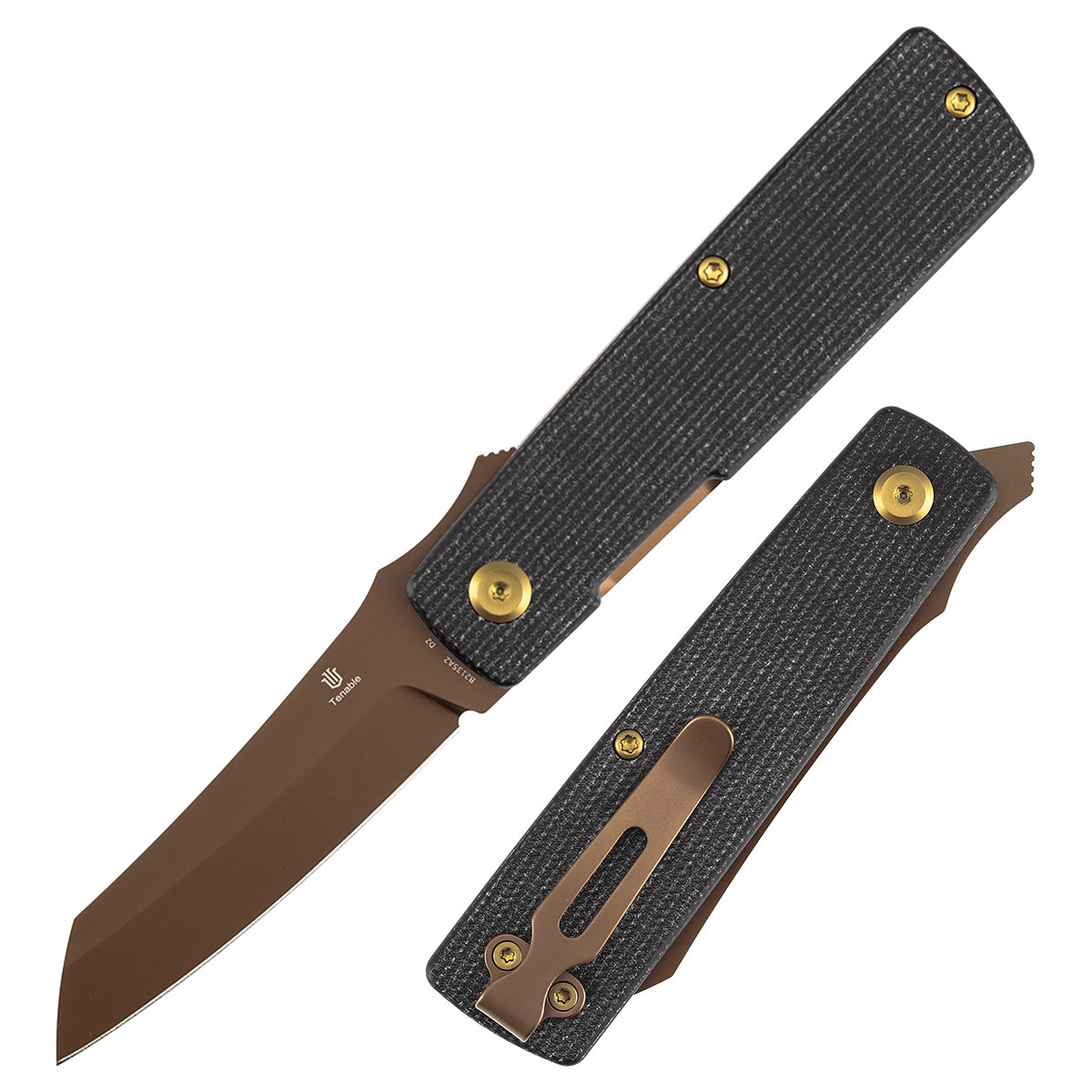 Tenable Higonokami Folding Knife | 3.02'' Rose Gold Coated D2 Blade | Black Micarta Handle | Goran mihajlovic Design | B2135A2