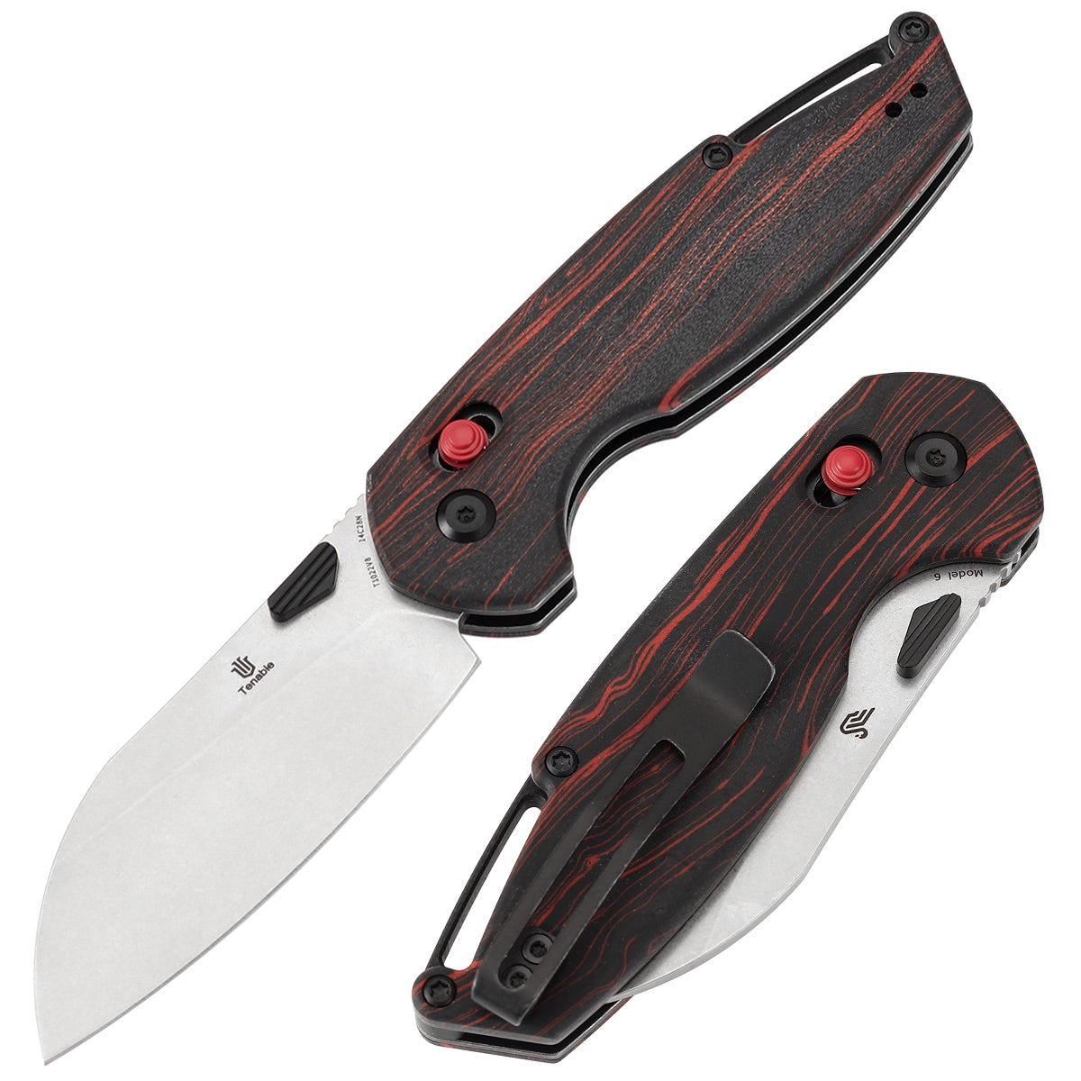 Tenable Model 6 Cross Bar Lock | Red & Black G-mascus Handle | 3.1" Stonewashed 14C28N Blade | Nick Swan Design--T1022V8