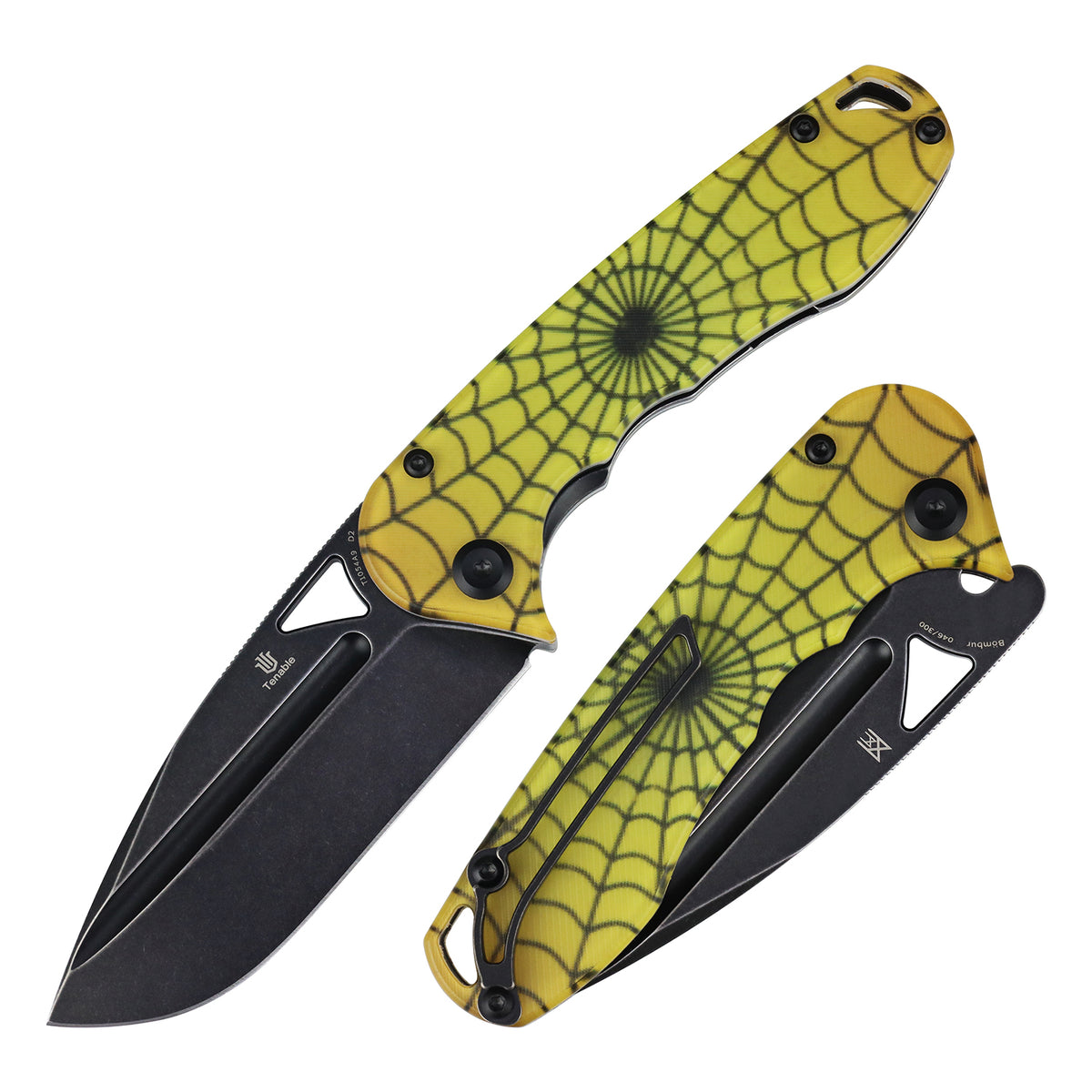 Tenable Bömbur Halloween Limited Edition Folding Knife | 3.53" Blackwash D2 Blade | PC with Yellow Spiderweb Pattern Handle | Midgards Messer Design - T1054A9