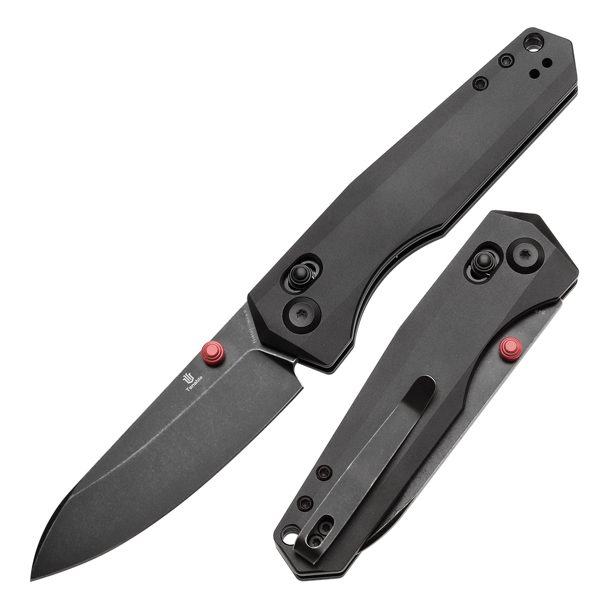 Tenable Beaver Cross Bar Lock Folding Knife Black Anodized Aluminum Handle (3.44'' Blackwash Nitro-V Blade) Kim Ning Design-T1105V5