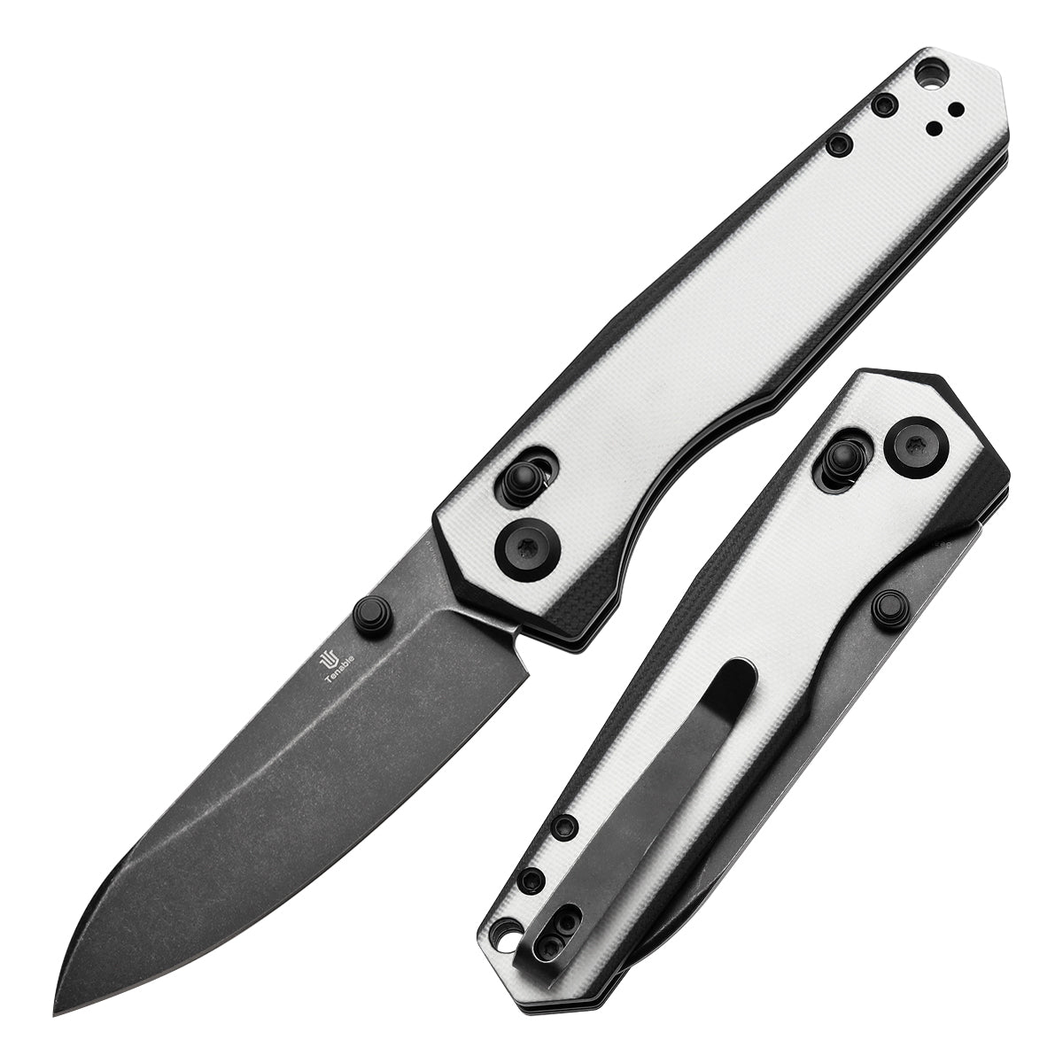 Tenable Beaver Cross Bar Lock Folding Knife Ivory White and Black G10 Handle (3.44'' Blackwash Nitro-V Blade) Kim Ning Design-T1105V2