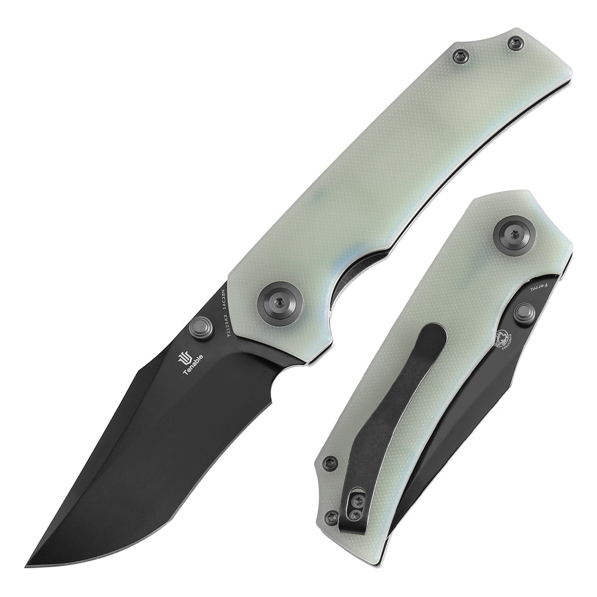 Tenable Fermi Folding Knife Jade G10 Handle (3.11'' Black TiCn Coated 14C28N Blade) Burchtree Designs-T1122A2