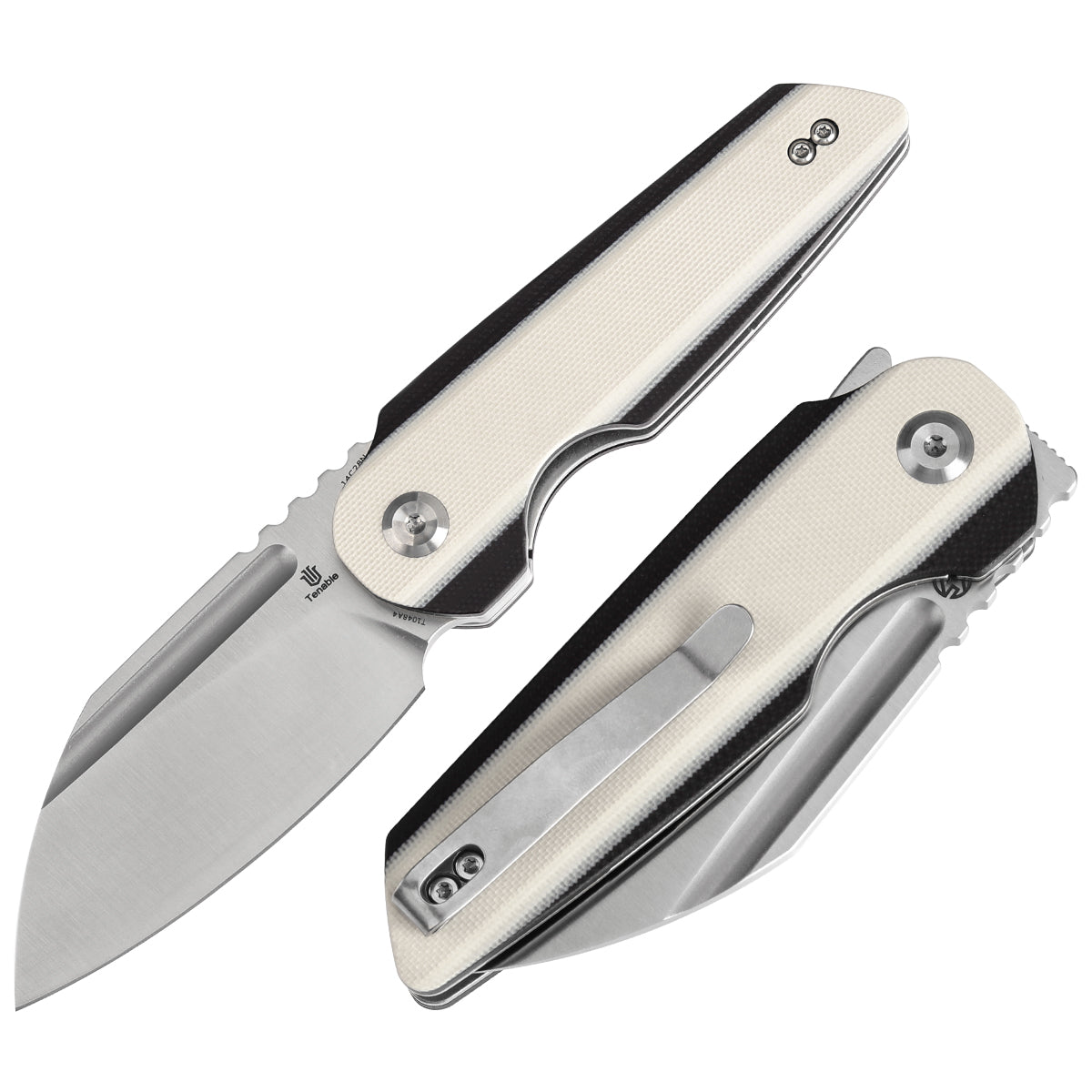 Tenable Rafe L Folding Knife Ivory White and Black G10 Handle (3.19" Satin 14C28N Blade) 4T5 Design--T1048A4
