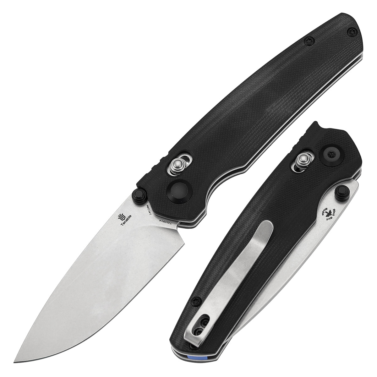Tenable Raven Cross Bar Lock Folding Knife | 3.14" Stonewashed 14C28N Blade | Black G10 Handle | Black Bird Blades Design - T2109V4