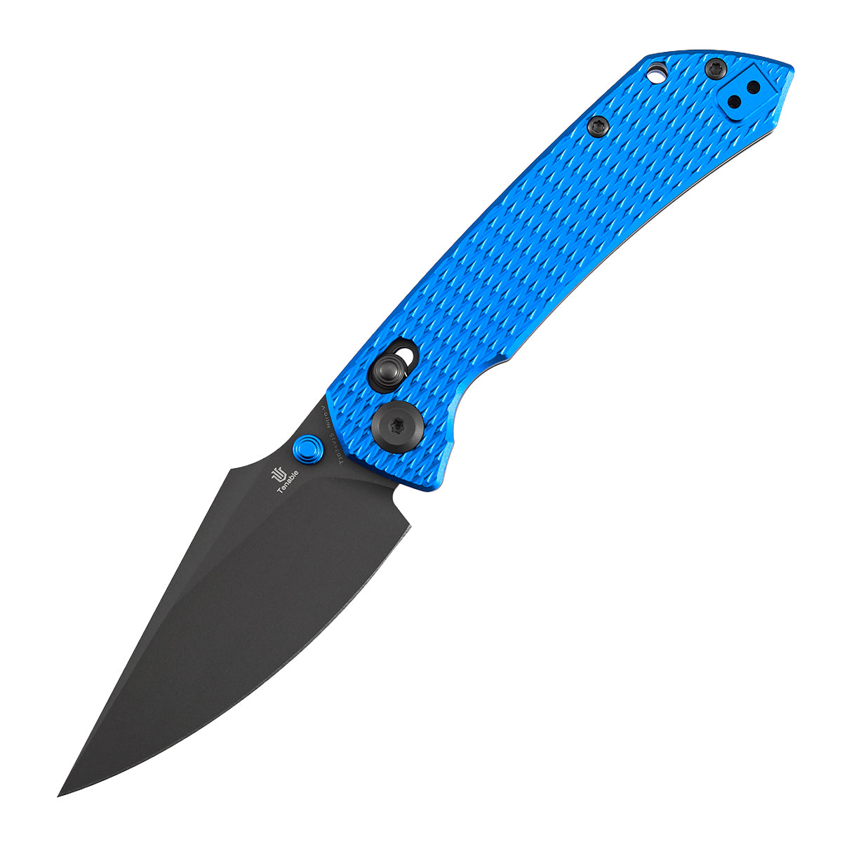 Tenable Fenrir Cross Bar Lock Folding Knife| 3.48'' Gray TiCn Coated Nitro V Blade | Blue Anodized Aluminum with Diamond Pattern Handle | Sparrow Knife Design| T1034V15