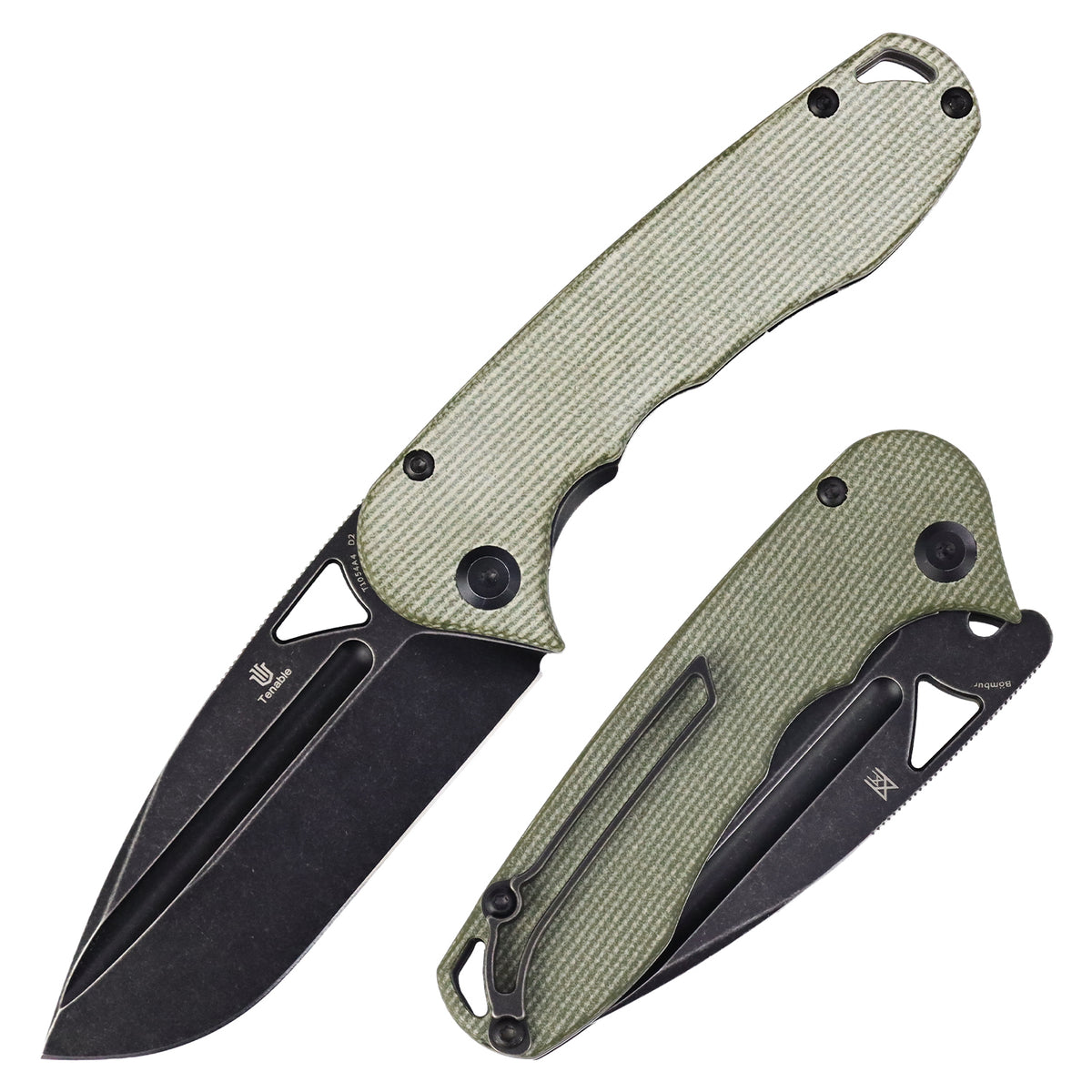 Tenable Bömbur Folding Knife Green Micarta Handle (3.53'' Blackwash D2 Blade) Midgards Messer Design--T1054A4