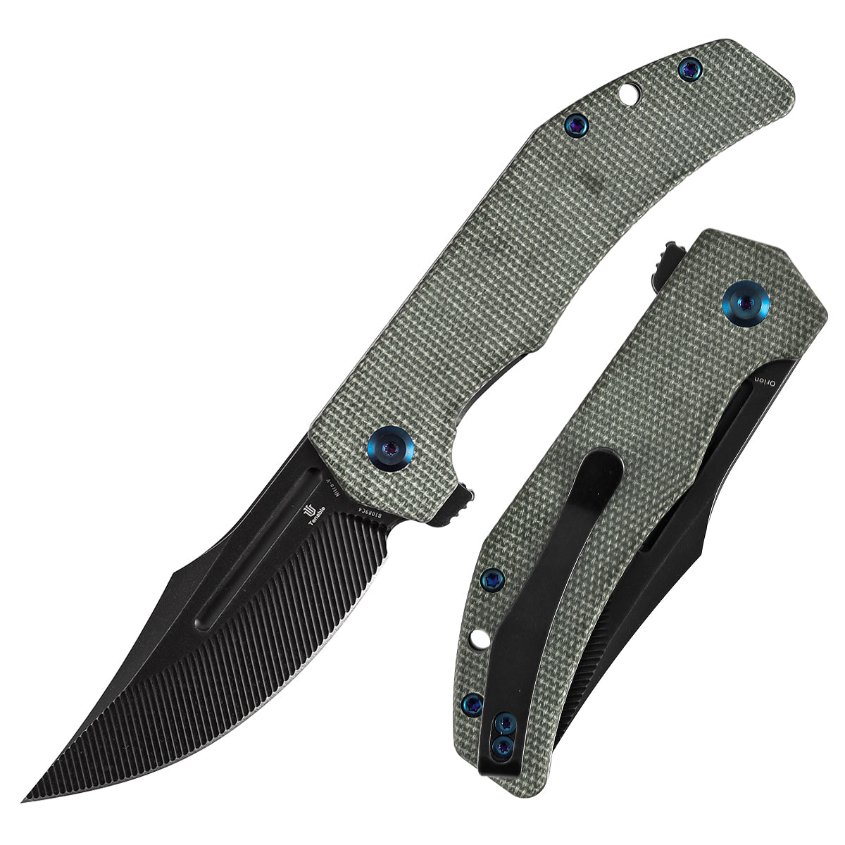Orion Flipper Folding Knife | Green Micarta Handle | 3.07" Blackwash Nitro V with CNC Milling Blade | JB Stout Design | B1089C4