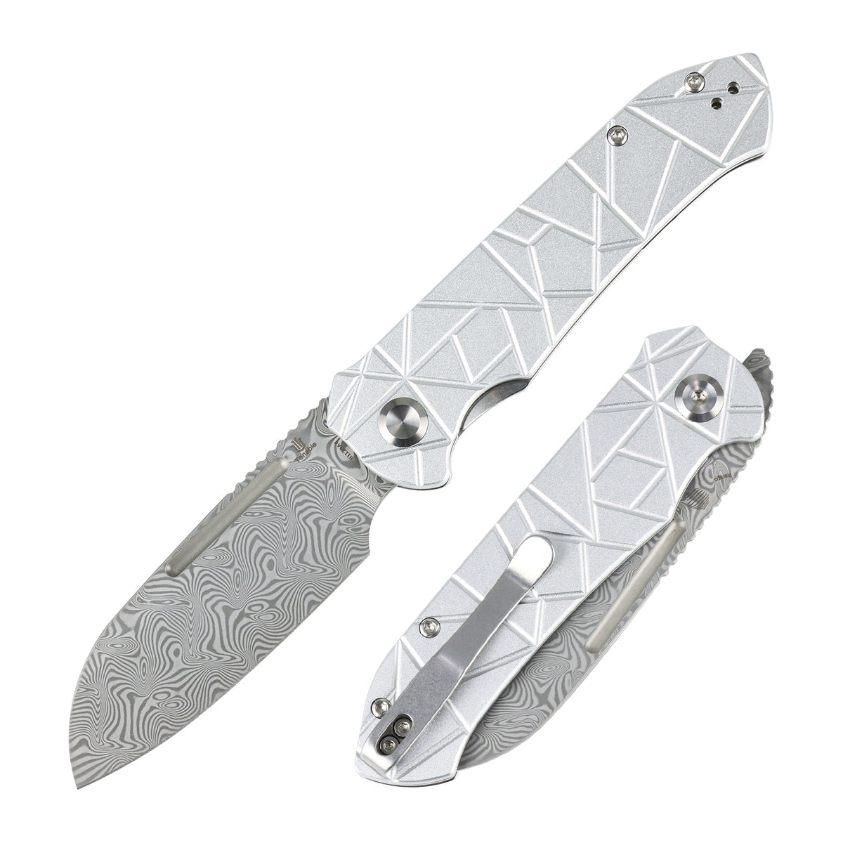 Tenable Rango Folding knife | 3.41" Water Ripple Damascus Blade | Silver Aluminum Handle | Steven Kastner Design -B1120A4