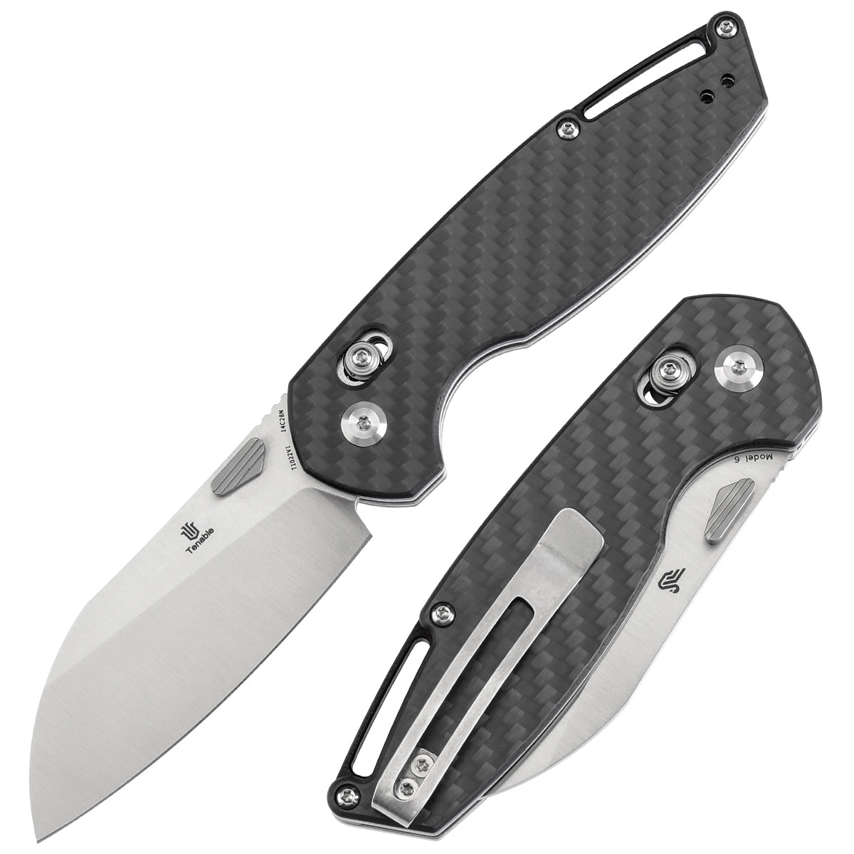 Tenable Model 6 Cross Bar Lock | Twill Carbon Fiber Handle | 3.1" Satin 14C28N Blade | Nick Swan Design--T1022V1
