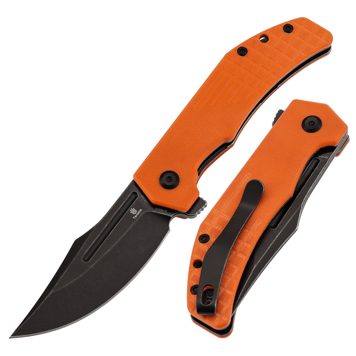 Tenable Orion Liner Lock | Orange G10 with Frag Pattern | 3.07" Blackwashed 14C28N | JB Stout Design | B1089A5