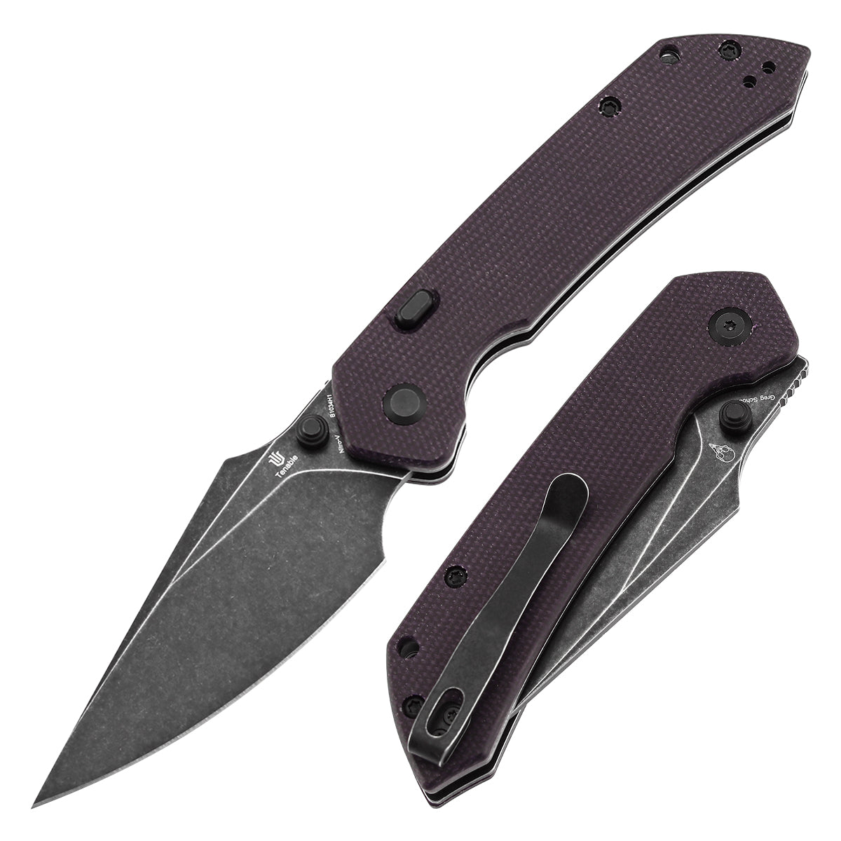 Available on TikTok - Tenable Fenrir Top Liner Lock Folding Knife| Purple Micarta | 3.48“ Blackwashed Nitro-V Blade | Sparrow Knife Design | B1034H1