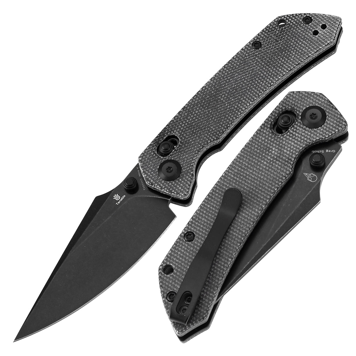 Tenable Fenrir Cross Bar Lock Folding Knife| Black Micarta | 3.48" Blackwashed Nitro-V Blade | Sparrow Knife Design | T1034V3