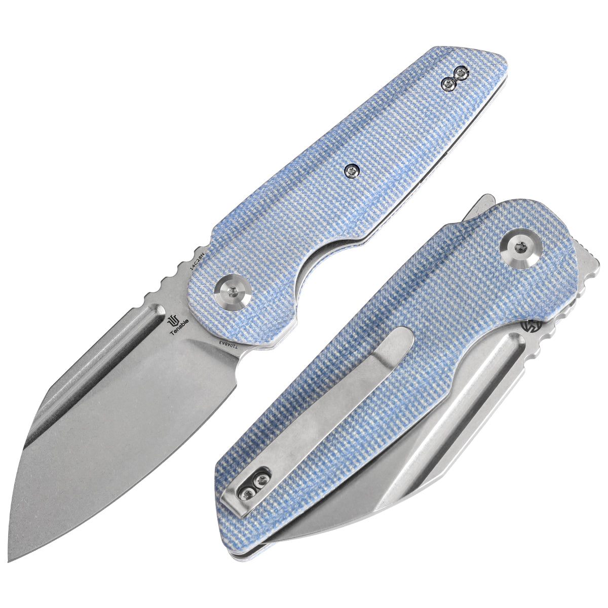 Tenable Rafe L Folding Knife Blue Micarta Handle (3.19" Stonewashed 14C28N Blade) 4T5 Design--T1048A3