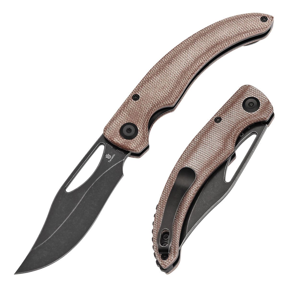 Tenable Gideon Folding Knife - 3.5'' Blackwash Nitro-V Point Blade - Brown Micarta Handle - Dead Sober Design - T1119A2