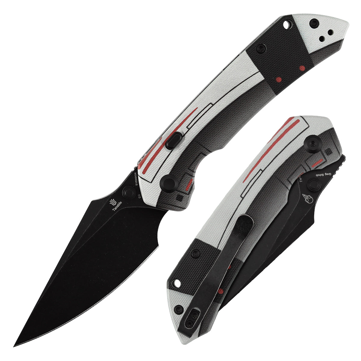 WMK Exclusive | Tenable Fenrir Top Liner Lock Folding Knife| 3.4" Blackwash D2 Blade | Jade G10 with Nostalgic Gaming Console Theme Handle | Sparrow Knife Design | B1034H14