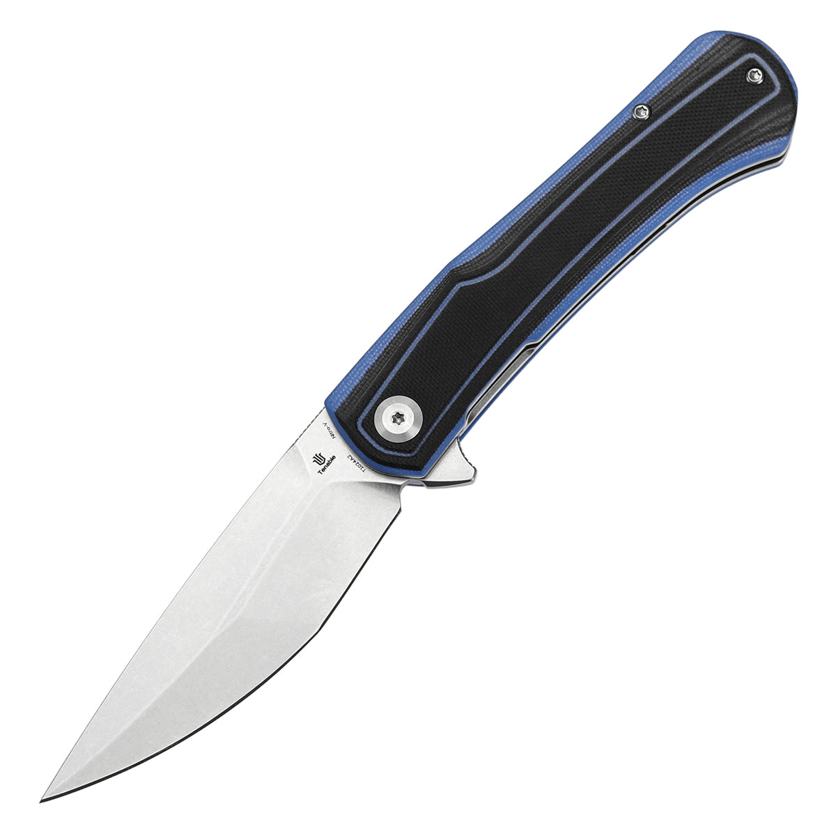 Tenable Kratos Folding Knife Black and Blue G10 Handle(3.79" Stonewashed Nitro-V Blade) Ostap Hel Design-T1024A2
