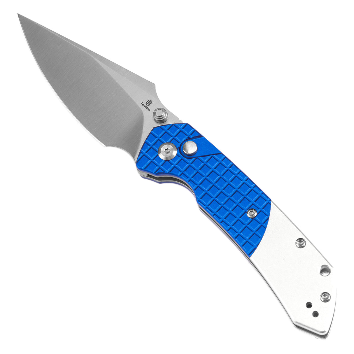 WMK Exclusive Tenable Fenrir Folding Knife Button Lock Blue Frag G10 & Aluminum 14c28n Blade T1034S1