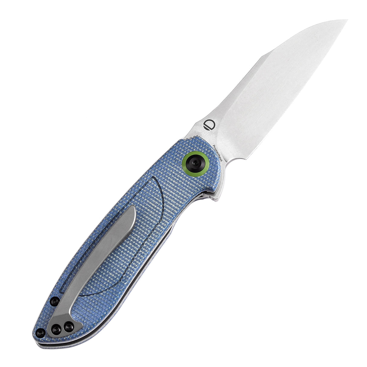 Tenable Prometheus Folding Knife Blue Micarta Handle(3.29'' Stonewashed 14C28N Blade)D.O.C.K. Design-T1040A3