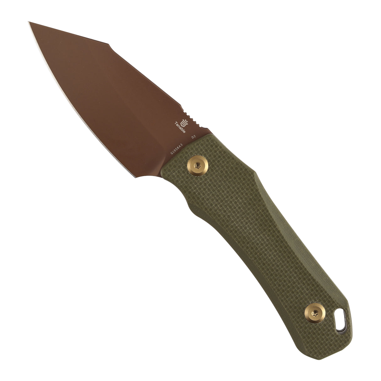 Tenable Loki Fixed Blade Knife | 2.99" Rose Gold D2 Blade | Olive Green G10 Handle | Steven Dunnuck Design | G1058A3
