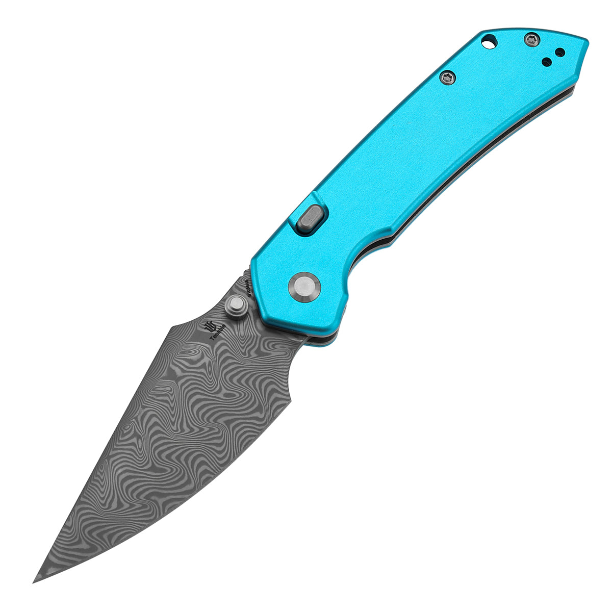 Tenable Fenrir Top Liner Lock Folding Knife|  3.4“ Damascus Blade | Blue Aluminum Handle | Sparrow Knife Design | B1034H8