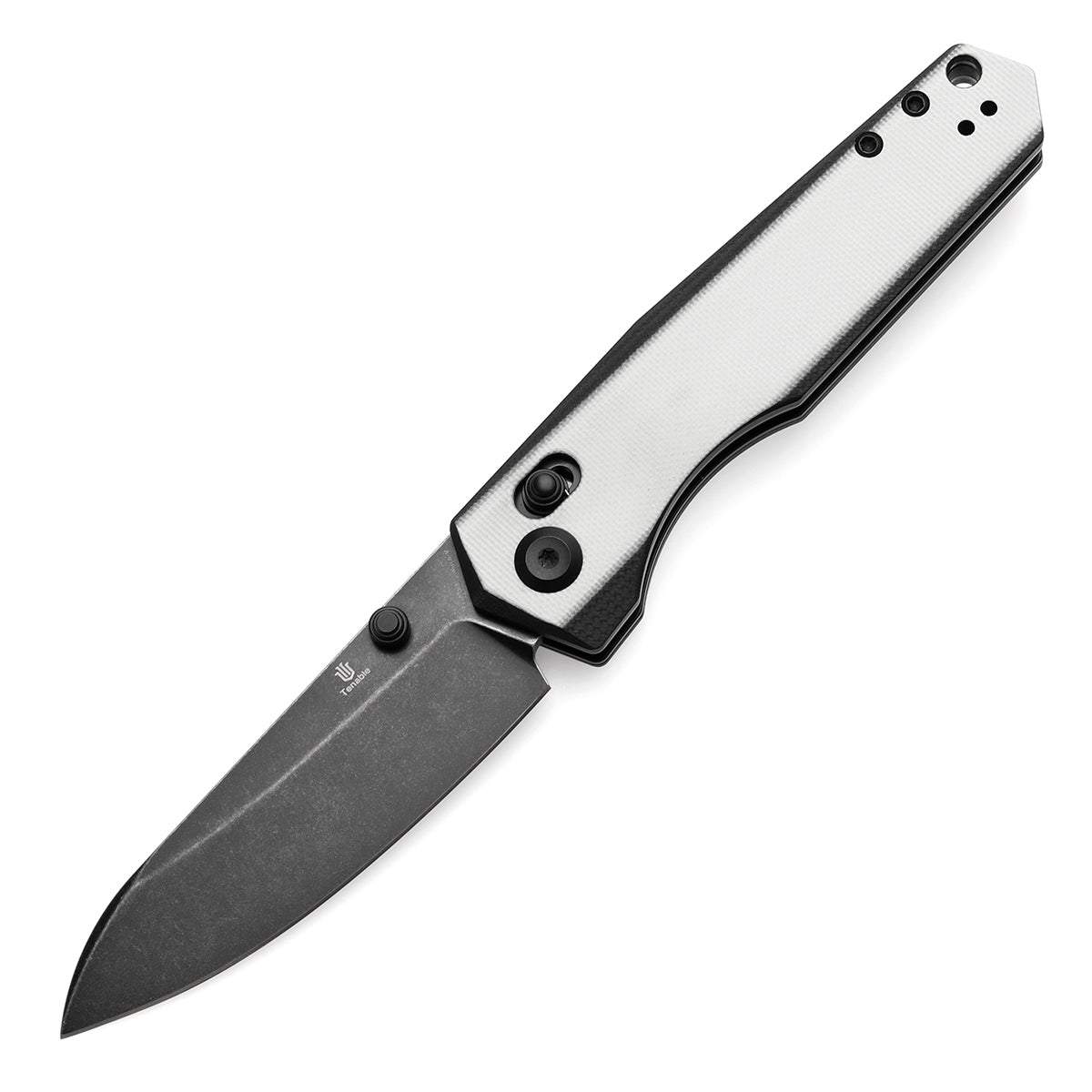 Tenable Beaver Cross Bar Lock Folding Knife Ivory White and Black G10 Handle (3.44'' Blackwash Nitro-V Blade) Kim Ning Design-T1105V2