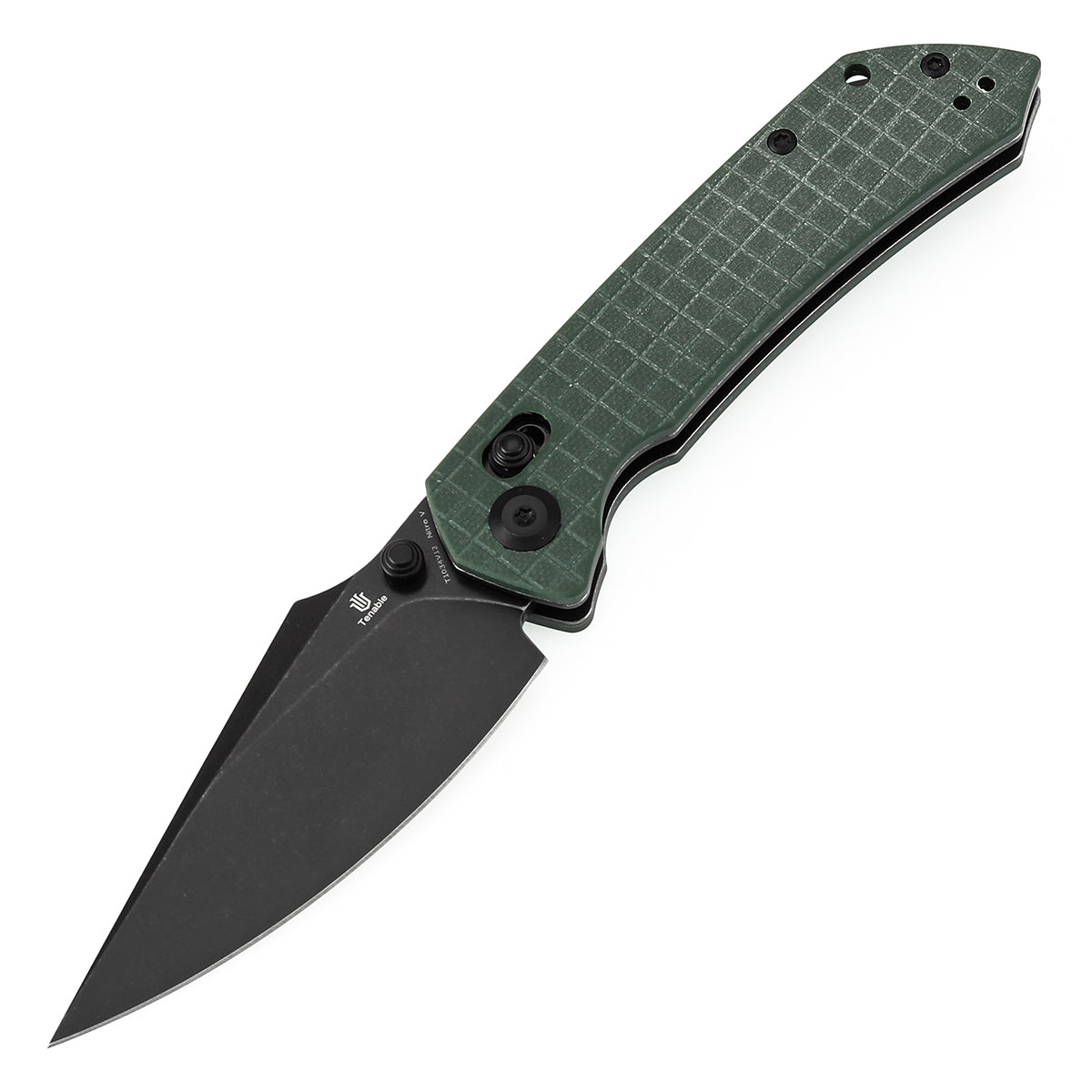 Tenable Fenrir Cross Bar Lock Folding Knife| Green G10 with Frag Pattern | 3.48" Blackwashed Nitro-V Blade | Sparrow Knife Design | T1034V12