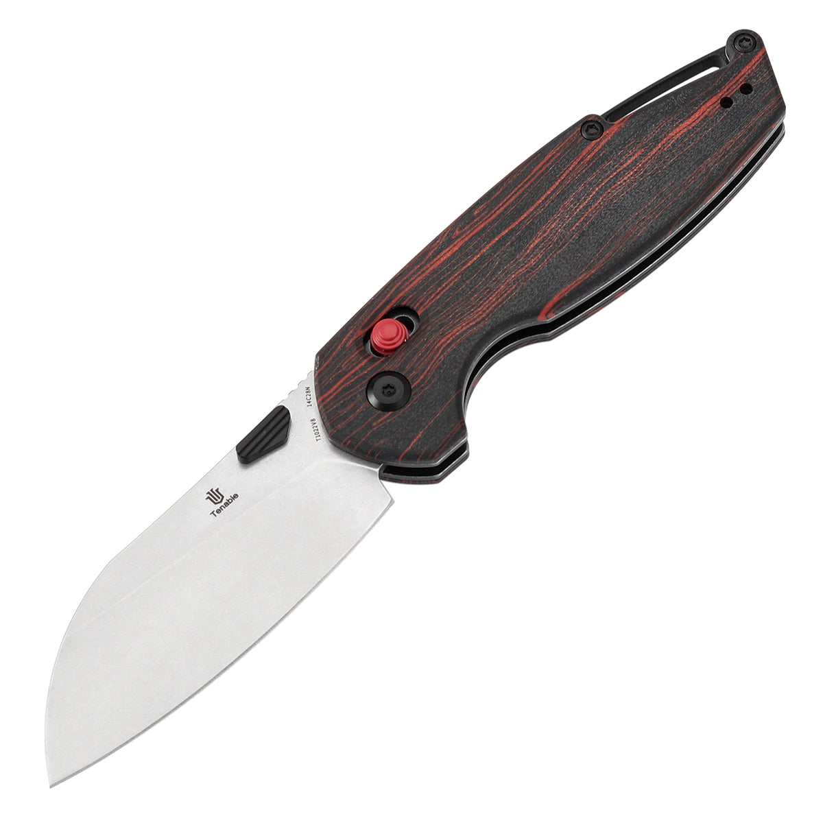 Tenable Model 6 Cross Bar Lock | Red & Black G-mascus Handle | 3.1" Stonewashed 14C28N Blade | Nick Swan Design--T1022V8