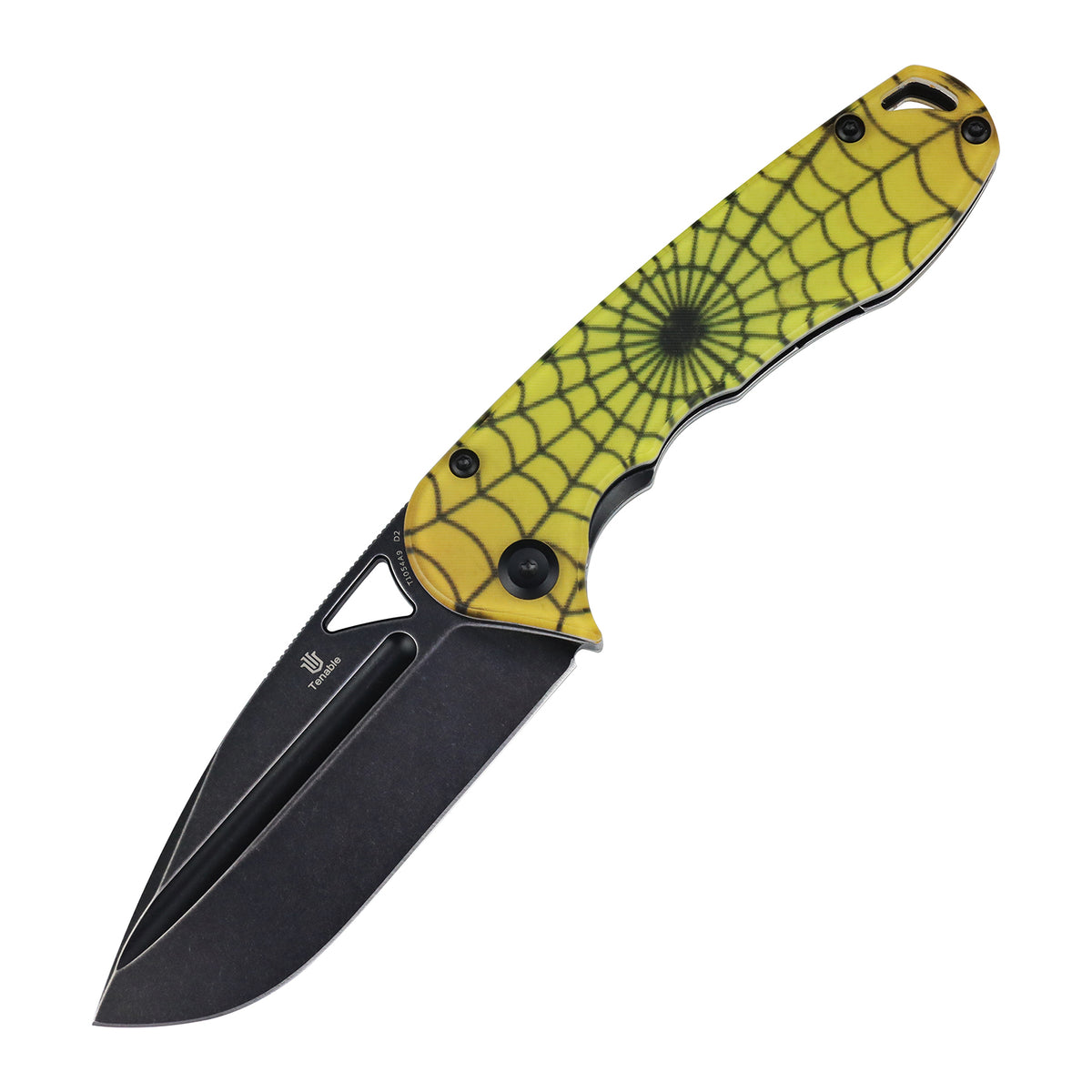 Tenable Bömbur Halloween Limited Edition Folding Knife | 3.53" Blackwash D2 Blade | PC with Yellow Spiderweb Pattern Handle | Midgards Messer Design - T1054A9