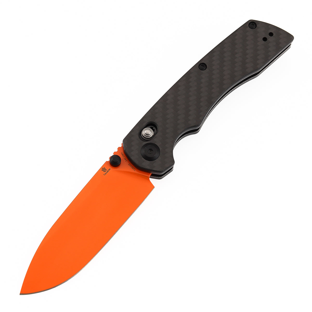 Tenable Kryo Cross Bar Lock |Twill Carbon Fiber+G10 Handle | 3.58‘’ Orange Coated 14C28N Blade | Kim Ning Design-T1001V12