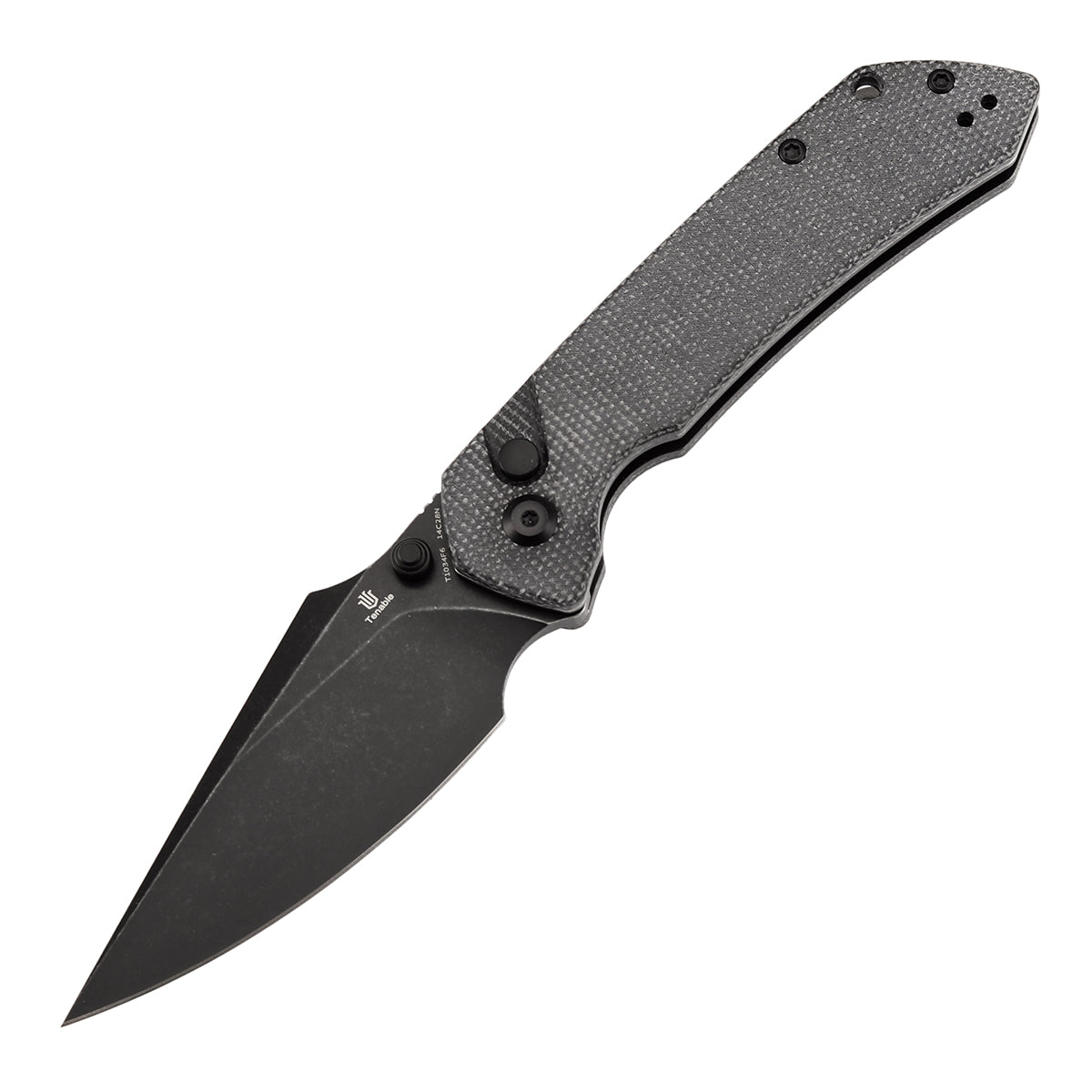Tenable Fenrir Button Lock Knife | Black Micarta Handle | 3.45" blackwashed 14C28N | Sparrow Knife Design | T1034F6