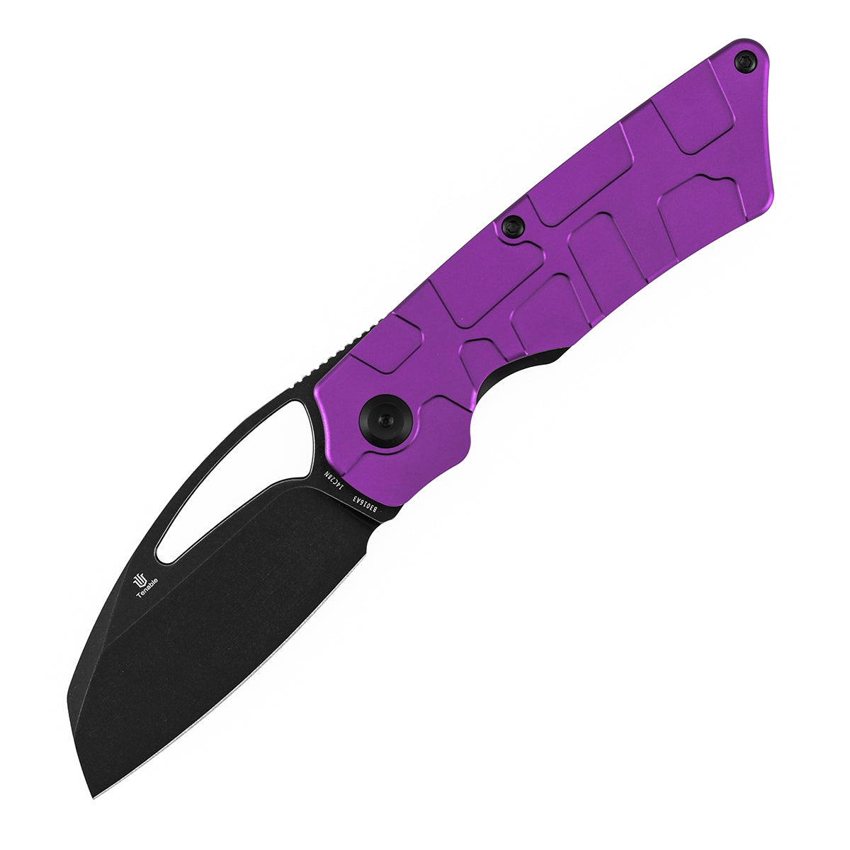 Tenable Goblin L Folding Knife | 3.24'' Blackwash 14C28N Blade | Purple Anodized Aluminum with Amphibian-inspired Geometric Texture Handle | Marshall Noble Design | B3016A3