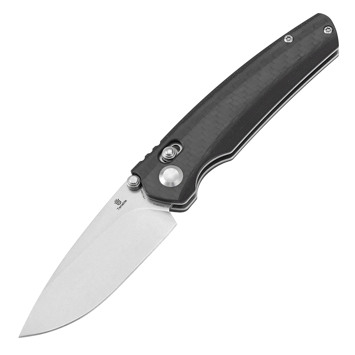 Tenable Raven Cross Bar Lock Folding Knife | 3.14" Stonewashed 14C28N Blade | Twill Carbon Fiber Handle | Black Bird Blades Design -T2109V1