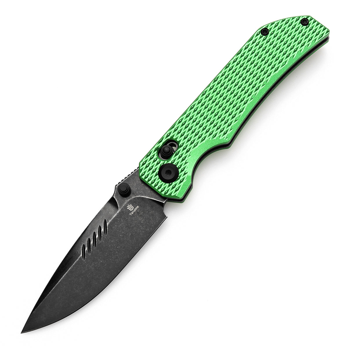 Tenable Eaglestrike Cross Bar Lock Folding Knife Green Anodized Aluminum with Diamond Pattern Handle (3.73'' Blackwash Nitro-V Blade) James Lowe Design-T1095V3