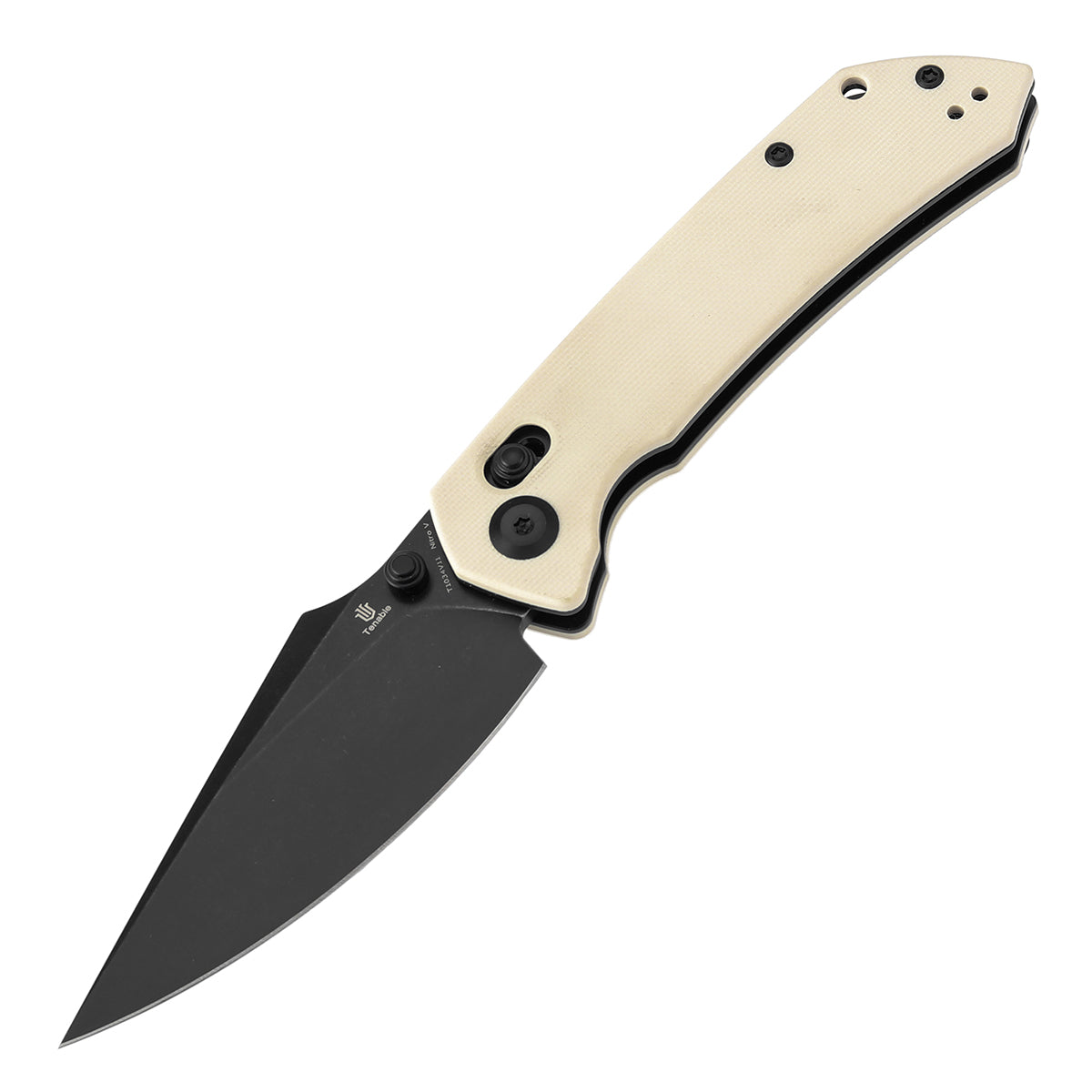 Tenable Fenrir Cross Bar Lock Folding Knife| Ivory White G10 | 3.48" Blackwashed Nitro-V Blade | Sparrow Knife Design | T1034V11