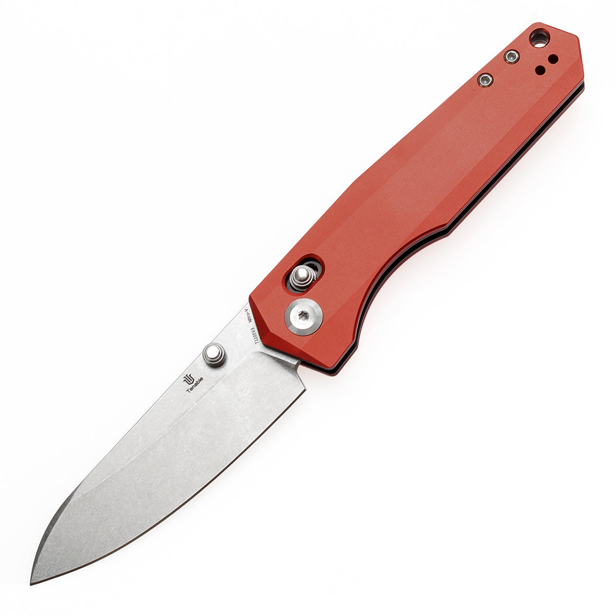 Tenable Beaver Cross Bar Lock Folding Knife Dark Red Anodized Aluminum Handle (3.44'' Stonewashed Nitro-V Blade) Kim Ning Design-T1105V3