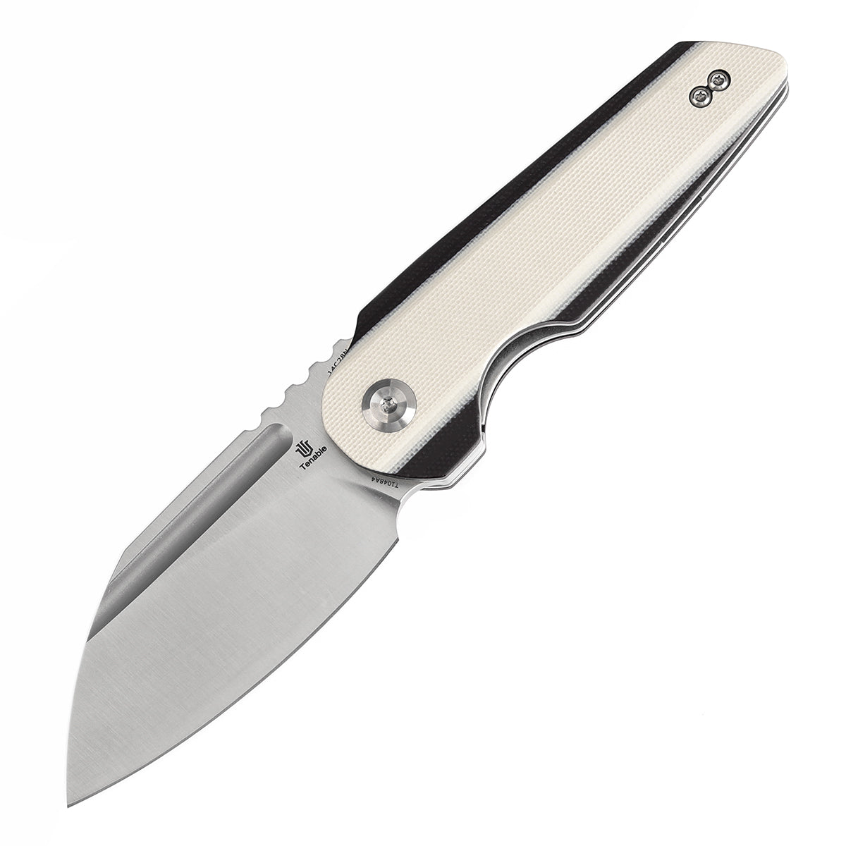 Tenable Rafe L Folding Knife Ivory White and Black G10 Handle (3.19" Satin 14C28N Blade) 4T5 Design--T1048A4