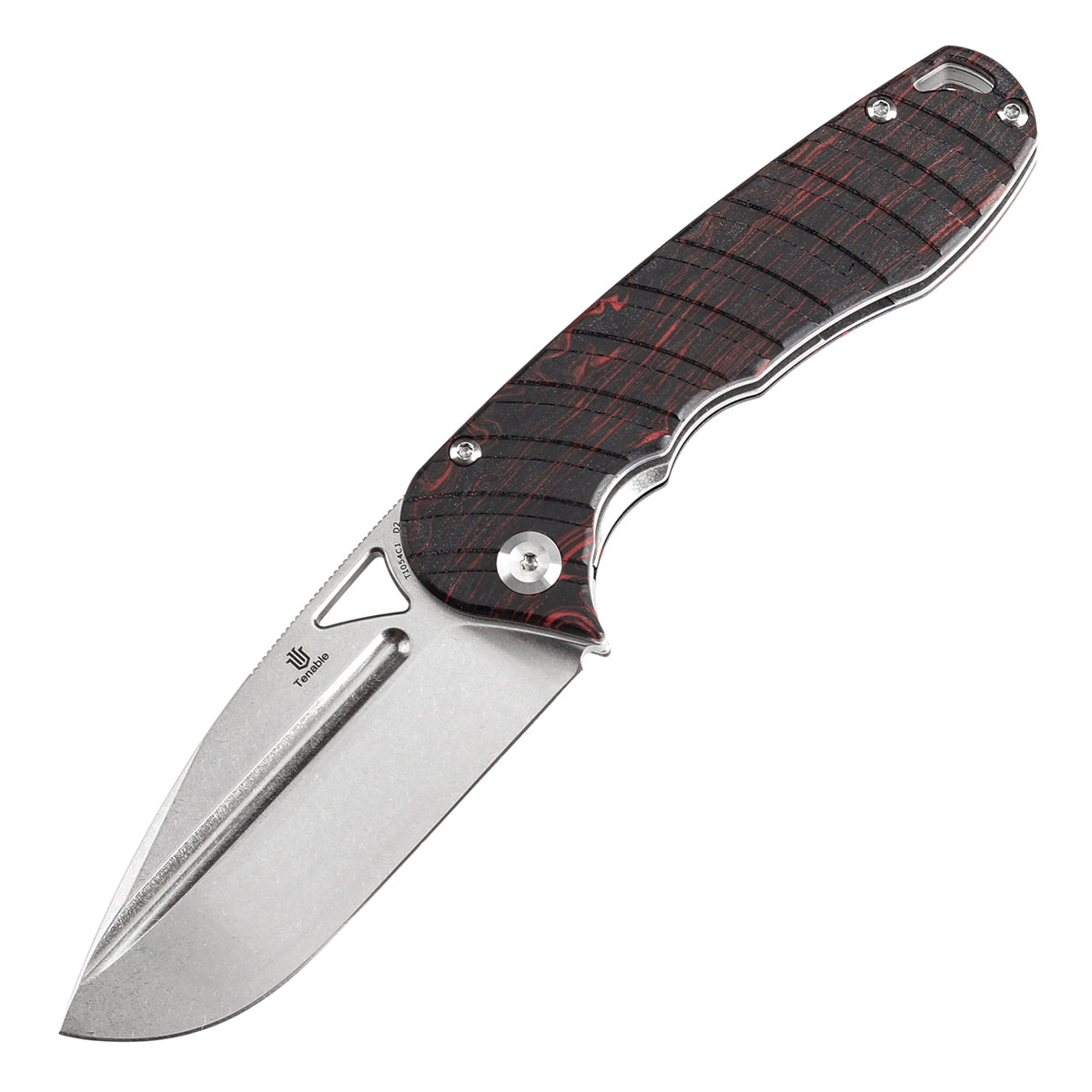 Pre-order: Ships on the Nov. 21st - Tenable Bömbur Folding Knife Black and Red G-mascus Handle (3.53'' Stonewashed D2 Blade) Midgards Messer Design--T1054C1