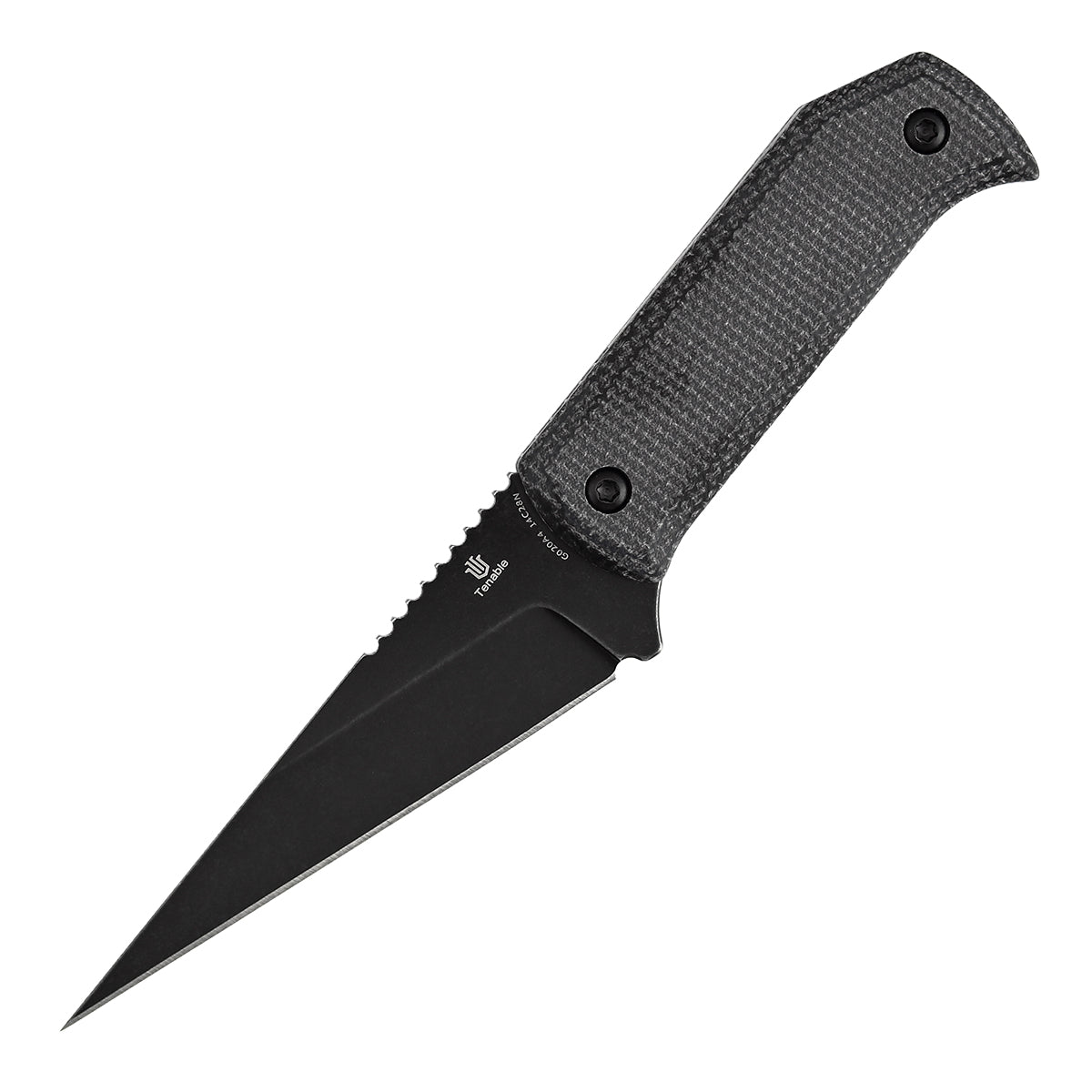 Pre-Order:Ships by Aug. 20 | Tenable ToothPik Fixed Blade | 3.04” Blackwash 14C28N Blade | Black Micarta Handle | Pinkerton Knives Design - G020A4