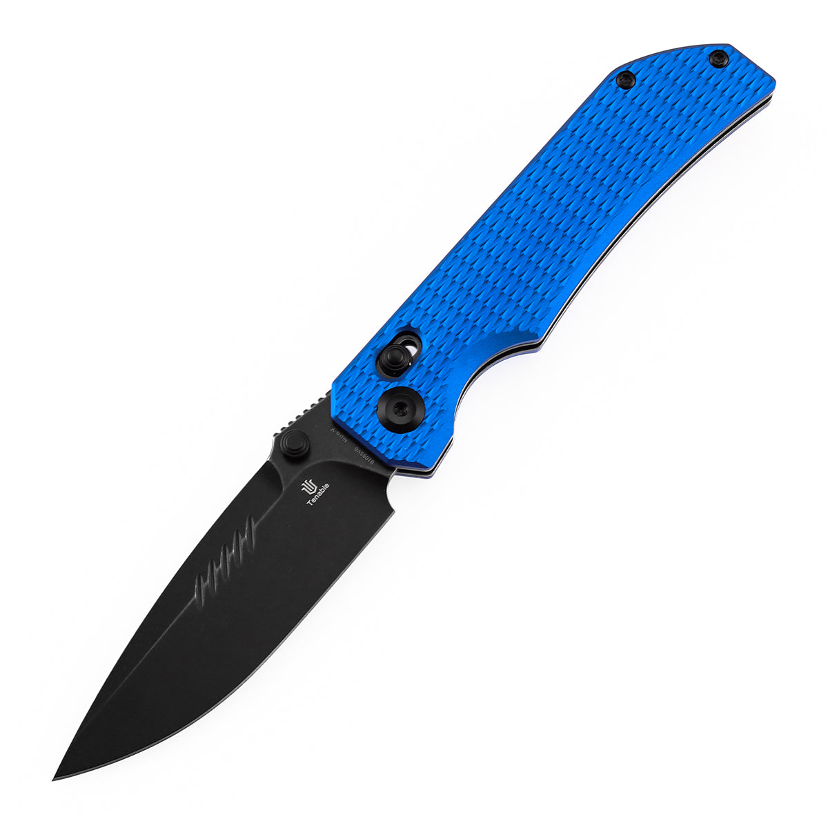 Tenable Eaglestrike | Cross Bar Lock | 3.73'' Black Stonewashed Nitro V Blade | Blue Anodized Aluminum with Diamond Pattern Handle | James Lowe Design-B1095V6