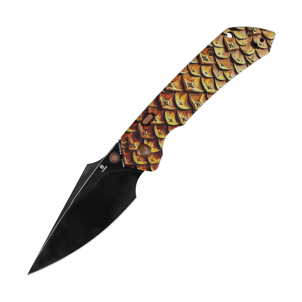Tenable Fenrir - Exclusive Limited Edition for Christmas | Top Liner Lock | 3.4" Mirror DLC Nitro-V | Jade G10 with Pinecone Pattern Handle | Sparrow Knife Design - B1034H23