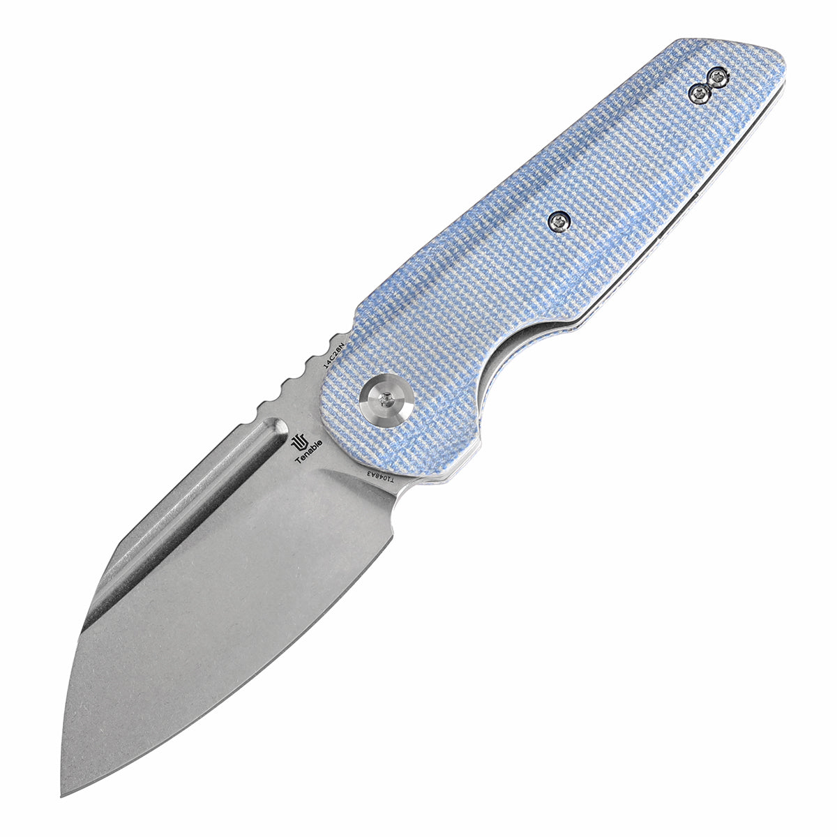 Tenable Rafe L Folding Knife Blue Micarta Handle (3.19" Stonewashed 14C28N Blade) 4T5 Design--T1048A3