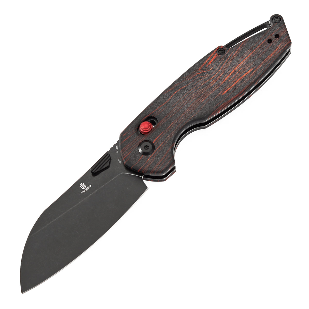 Tenable Model 6 Cross Bar Lock | Red & Black G-mascus Handle | 3.1" Blackwash 14C28N Blade | Nick Swan Design--T1022V7