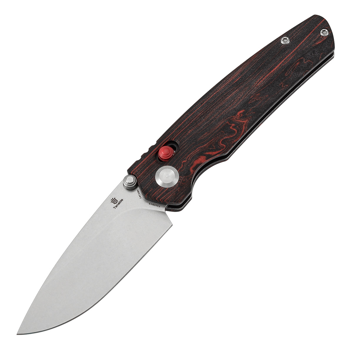 Tenable Raven Cross Bar Lock Folding Knife | 3.14" Stonewashed 14C28N Blade | Red and Black G-mascus Handle | Black Bird Blades Design -T2109V3