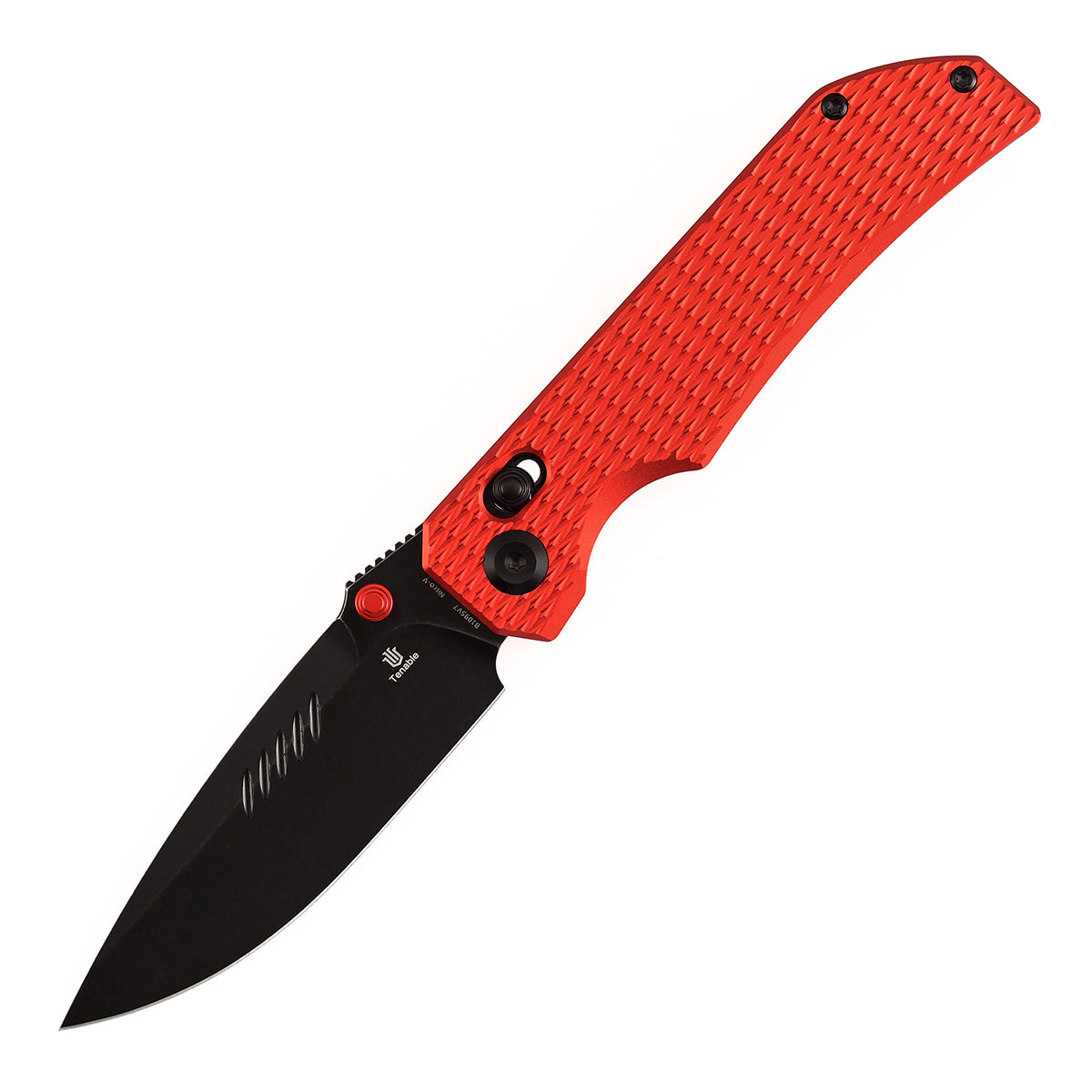 Christmas | Tenable Eaglestrike - Cross Bar Lock - 3.73'' Black Stonewashed Nitro V Blade - Red Anodized Aluminum with Diamond Texture Handle - James Lowe Design-B1095V7