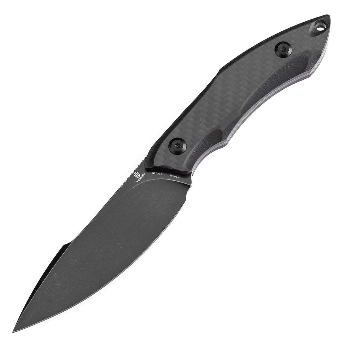 Tenable Luccio Fixed Blade Knife with Carbon Fiber & G10 Handle (3.81" Blackwash 14C28N Blade) - Bolt Vision Design - G007A6