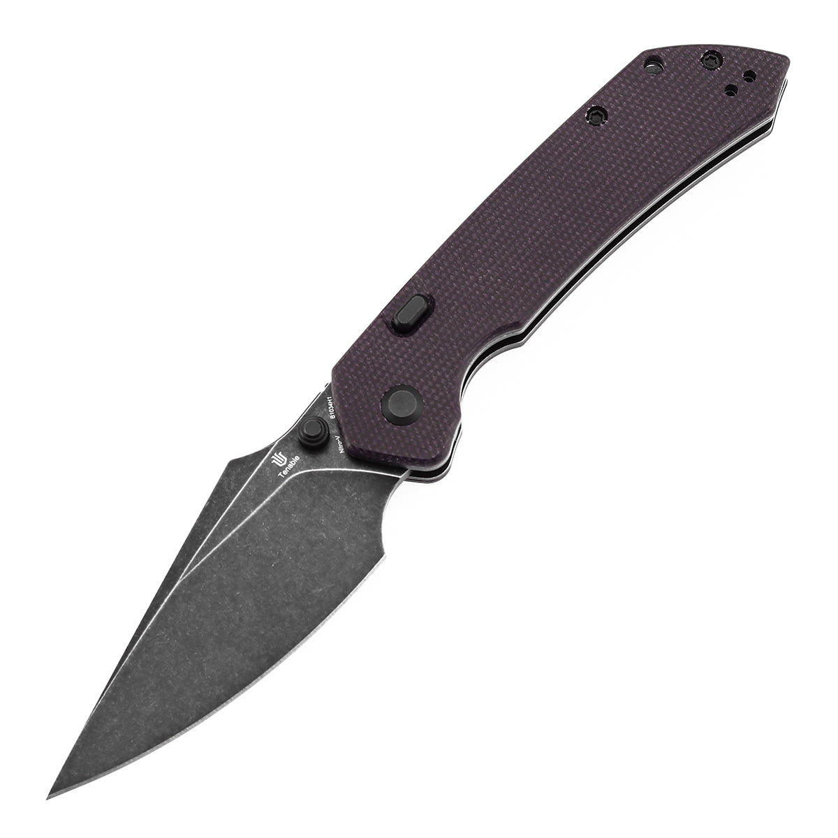Available on TikTok - Tenable Fenrir Top Liner Lock Folding Knife| Purple Micarta | 3.48“ Blackwashed Nitro-V Blade | Sparrow Knife Design | B1034H1