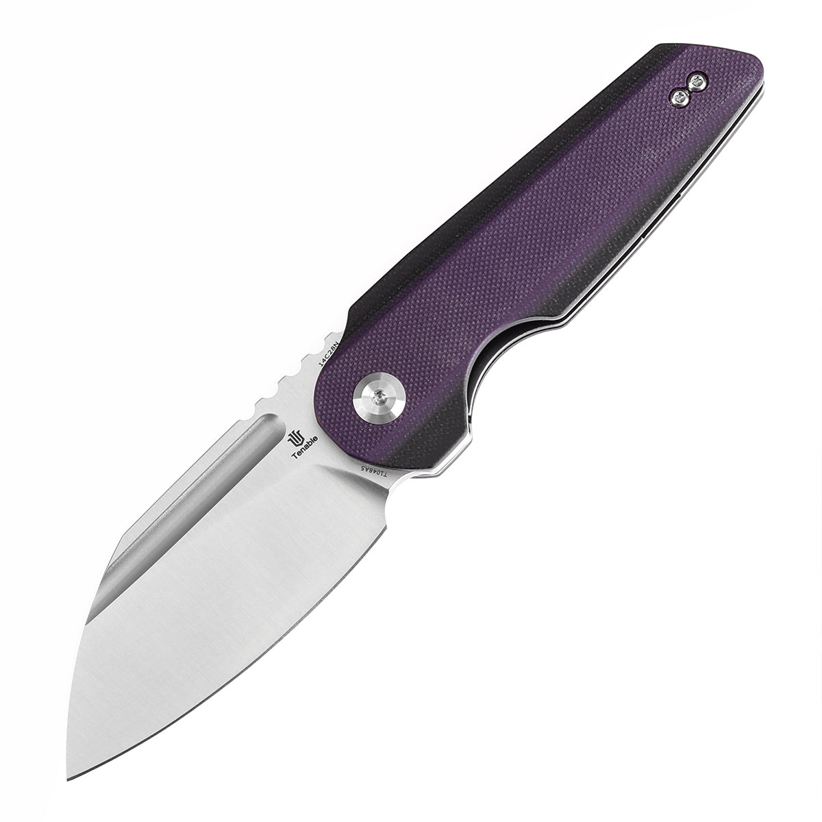 Tenable Rafe L Folding Knife Purple and Black G10 Handle (3.19" Satin 14C28N Blade) 4T5 Design--T1048A5