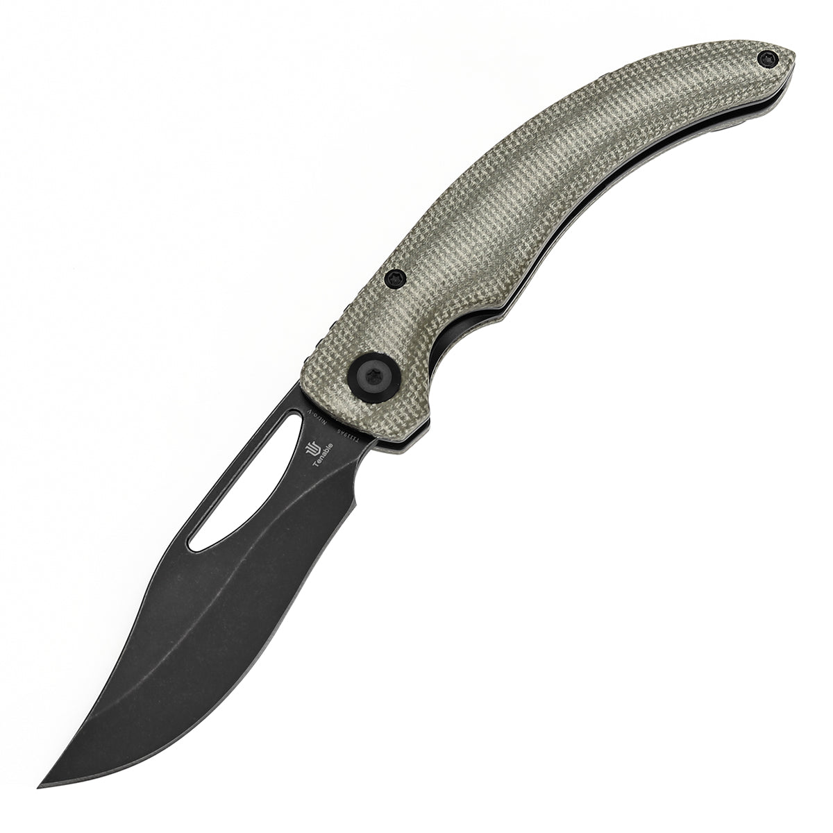 Tenable Gideon Folding Knife - 3.5'' Blackwash Nitro V Blade -Green Micarta Handle - Dead Sober Design - T1119A6